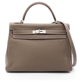 Hermès-Sac à main Hermes Kelly 32 Taurillon Clemence-Beige,Taupe