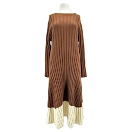 Autre Marque Robe côtelée bicolore Marron