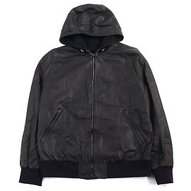Giorgio Armani Lambskin Hooded Zip Jacket Black