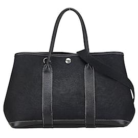 Hermès-Sac 2 en 1 en cuir Toile Officier Hermes Garden Party TPM-Noir