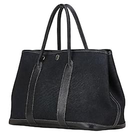 Hermès-Sac 2 en 1 en cuir Toile Officier Hermes Garden Party TPM-Noir