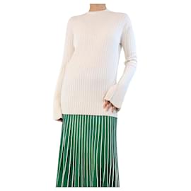 Céline Weißer gerippter Pullover - Größe S Weiß