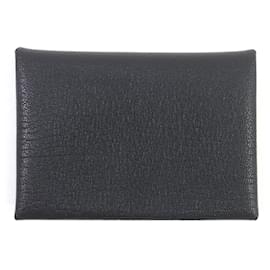Hermès-HERMES Calvi Duo Étui à pièces en chèvre noir-Noir