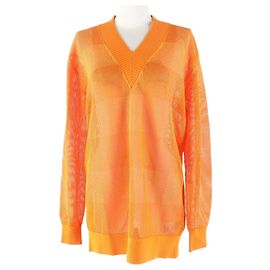 Céline Burberry Rayon V-Ausschnitt Mesh Tunika Kleid Orange S Orange