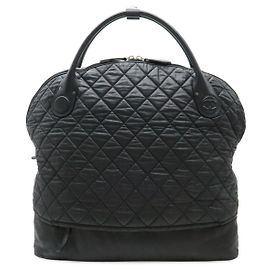 Chanel Coco Cocoon Leather Boston Bag Black Dark red