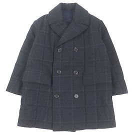 Hermès Hermes Wool Cashmere Check Double Coat Blue Navy blue