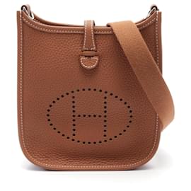 Hermès-Sac à épaule Hermes Evelyne TPM Taurillon Clemence-Marron,Doré