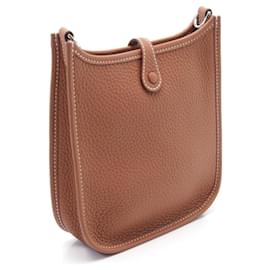 Hermès-Sac à épaule Hermes Evelyne TPM Taurillon Clemence-Marron,Doré