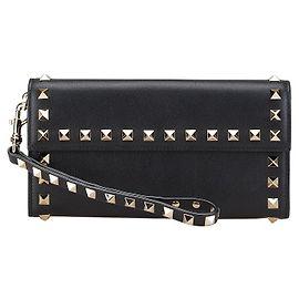 Valentino Rockstuds Leather Long Wallet Black
