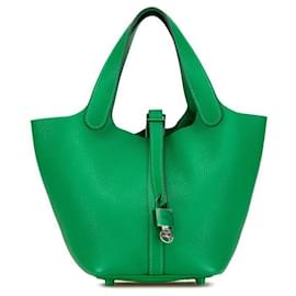 Hermès-Sac à main Hermes Picotin Lock en Taurillon Clemence-Vert