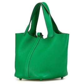 Hermès-Sac à main Hermes Picotin Lock en Taurillon Clemence-Vert