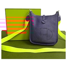 Hermès-Sac à bandoulière Hermes Evelyne TPM en cuir Clémence-Bleu,Autre