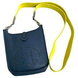 Hermès-Sac à bandoulière Hermes Evelyne TPM en cuir Clémence-Bleu,Autre