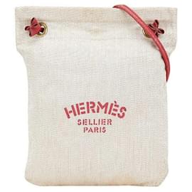 Hermès-Sac à main en coton et cuir Aline PM d'Hermès-Rouge,Beige