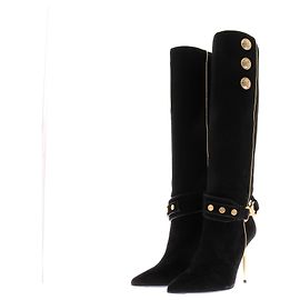 Balmain Botas altas de camurça e ornamentos dourados Preto