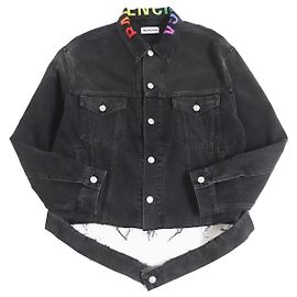 Giacca di jeans nera con logo arcobaleno Balenciaga 36 Nero