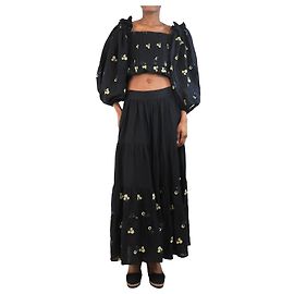 Autre Marque Completo top e gonna floreale nera - taglia UK 8 Nero