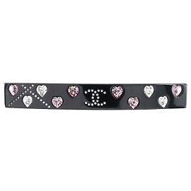Chanel Coco Mark Heart Barrette Plastic Rhinestone Black