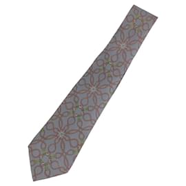 Hermès-Cravate en soie à motif intégral Hermes 304413-Gris
