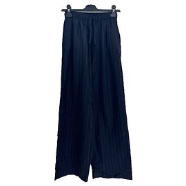 Calças largas de lã azul marinho com riscas American Vintage Azul marinho