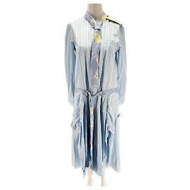 Thom Browne Gestreiftes Baumwollkleid mit Schleifen Blau