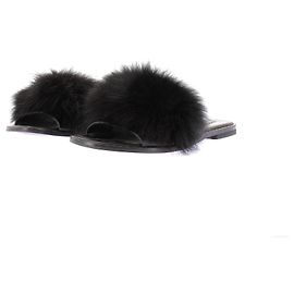 Autre Marque Flache Mules aus Kunstfell Schwarz