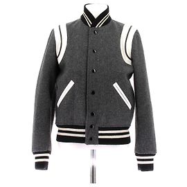 Saint Laurent Graue Wollbomber Grau