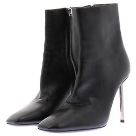 Off White Leder-Stiefeletten mit Absatz Schwarz