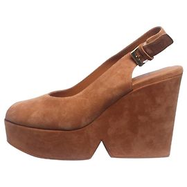 Robert Clergerie Kamelvelours Wedges Longan - Größe EU 38 Braun