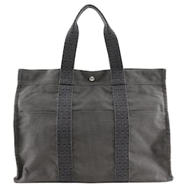 Hermès-Sac fourre-tout en toile nylon Hermes-Marron,Gris