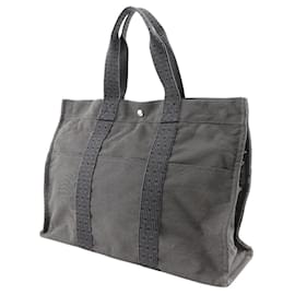 Hermès-Sac fourre-tout en toile nylon Hermes-Marron,Gris