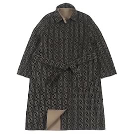 Fendi-Manteau trench réversible en laine et soie Fendi marron noir-Marron,Noir