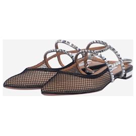 Aquazzura-Black Martini crystal-embellished mesh slingbacks - size EU 37-Black