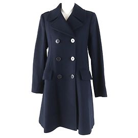 Theory Wool Nylon Double-breasted Coat Dark Navy S Blue Navy blue