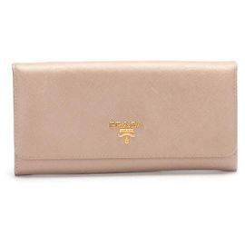 Cartera larga de cuero Saffiano Prada Beige