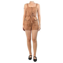 A.L.C Brown belted linen playsuit - size UK 8 Brown