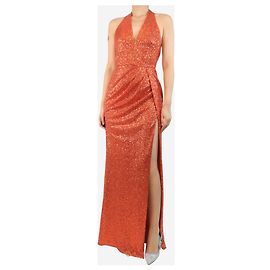 Elie Saab Robe maxi à sequins orange avec col halter - taille UK 8 Orange