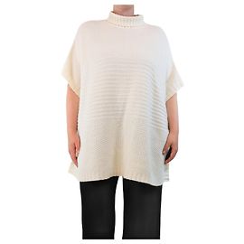 Allude Cremfarbener Poncho mit hohem Kragen - Einheitsgröße Roh