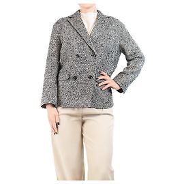 Soeur Black and neutral Herringbone double-breasted jacket - size UK 8 Black