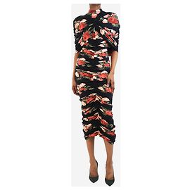 Magda Butrym Schwarzes, floral gerafftes Midikleid - Größe UK 8 Schwarz