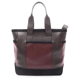 Tod's-Tod's Bordeaux and Brown Leather Suede Handbag-Brown,Dark red