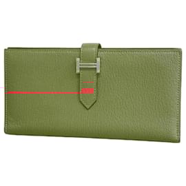 Hermès-Portefeuille Long Hermes Bearn Soufflet en Rose Azalee-Rose