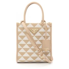 Prada Triangolo Jacquard Symbol Embroidery Mini Handbag White Beige