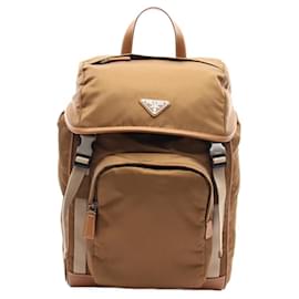 Prada Tessuto + Vitello Brown Backpack Brown