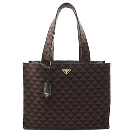 Prada Brown Canvas Triangolo Symbole Shopping Tote Brown Dark brown
