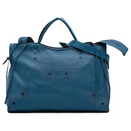 Balenciaga-Balenciaga Blue Leather Motocross Blackout City Satchel-Blue