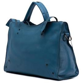 Balenciaga-Balenciaga Blue Leather Motocross Blackout City Satchel-Blue