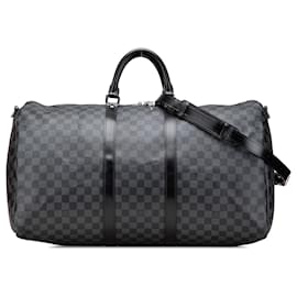 Louis Vuitton-Louis Vuitton Gray Damier Graphite Keepall Bandouliere 55-Brown