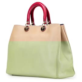 Dior-Dior Brown Large Bicolor Leather Diorissimo Satchel-Brown,Pink,Beige