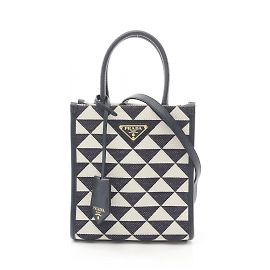 Prada Triangolo Jacquard Symbol Embroidery Mini Handbag White Navy blue